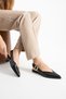Fiona Black Matte Pointed Toe Belt Detailed Short Heeled Women's Ballerinas Stylish Casual Shoes - 3