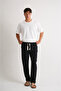 Men's Comfortable Fit Linen Trousers with Embroidery Detail and Elastic Waist E225 - 3