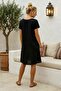 Black Pool Collar Short Sleeve Buttoned Pocketed Lined Bell Bottom Skirt Casual Cotton Woven Dress 105 52 - 6