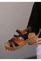 Agusto Genuine Leather Velcro Strap Thick Heeled Ultra Comfortable Daily Women's Sandals Real Leather Black - 2