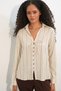 Women's Lace-Up Striped Linen Shirt 1508 - Ecru - 5