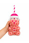 Teddy Bear Glass Cup for Cold Drinks, Frozen, Detox Cup 500 ml Pink with Detailing and Straw - 6