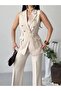 Women's Double-Breasted Belted Sleeveless Jacket and Classic Trousers Two-Piece Set - 6