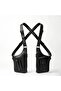 Unisex Black Leather Look Crossbody Multi-Pocket Harness Chest Bag – Adjustable Strap