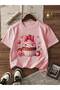 Printed Black - White - Pink 3-Piece Children's T-Shirt 100% Cotton Short Sleeve Knitted Crew Neck - 5