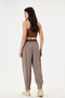 Women's Mink Italian Carrot Fit Elastic Waist Belted Casual Tencel Pants Size 38 - 46 - 3