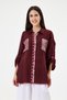 Women's Burgundy Italian 100% Linen Sequined Ring Stripe Oversize Linen Shirt Size 40 - 46 - 3
