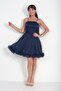 Women's Rope Strap Lined Skirt with Ruffled Hem and Draped Chiffon Short Dress