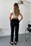 Women's Elastic Waist Double Pocket Carrot Cut Trousers Black - 3229 - 5