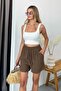 Women's Adjustable Waist Double Pocket 100% Cotton Shorts Light Brown - 5544 - 3