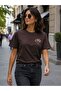 Tshirt Embroidered with Bunch of Flowers - Combed Cotton - Brown - 3