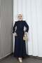 Ayrobin Belted Hijab Dress with Ruffles on the Shoulders and Front, Navy Blue Hnt7345 - 6