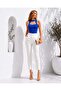 Square Neck Ribbed Blouse with Neck Detail Tr0278 Cobalt Blue