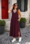 Women's Sleeveless V-Neck Collar Long Viscose Two-Thread Dress with Pockets - 3