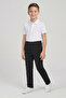Boys' White Short Sleeve Polo Collar T-Shirt Black Ribbed Waist Canvas School Pants Bottom Top School Outfit - 2
