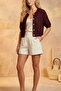 Women's Bohemian Patterned Short Sleeve Buttoned Crop Knitwear Cardigan - 4