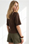 Women's Brown Waist-Slit Modal Buttoned Blouse with Stitching Detail Blz-19003373 - 5