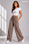 Women's Linen Blend Denim Patterned Wide Leg Summer Trousers - 2