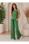 Women's Stylish and Comfortable Cut Button Detailed Sleeveless Linen Vest and Trousers Two-Piece Set - 3