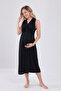 Black Lace Design Strappy Cotton Maternity Nightgown - 6