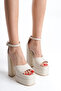 Women's Elina Beige Skin Single Strap 15 cm Platform Heeled Shoes - 4