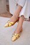 Helis Gold Buckle Asymmetrical Cut Women's Ballerinas