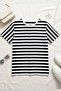 Women's Black and White Crew Neck Striped T-Shirt - 2