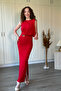 Shoulder Draped Slit Midi Red Dress with Gold Accessories - 7