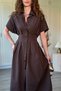 Brown Shirt Dress with Draped Waist and Slits - 4