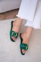 Rios Suede Gold Buckle Detailed Women's Green Suede Flat Slippers - 3