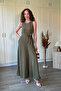 Wide-Leg Khaki Jumpsuit with Draped Belt Detail - 7