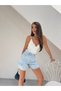 Pointed Patterned Light Blue Sort with Laser Details - 3