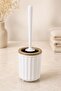 5 Piece Bathroom Set Modern Striped Design |   Trash Can |   Toilet Brush |   Organizer |   Liquid Soap Dispenser |   Toothbrush Holder - 4