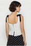 Women's White Black Embroidered Shoulder Tie Detailed Corset Look Blouse 4251 60286374 - 7
