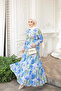 Cobalt Blue Skirt Layered Floral Patterned Dress