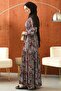 Brown Skirted Patterned Dress - 4