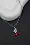 Women's Silver Color Red Stone Cherry Figured Necklace - 4
