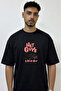 Good Boy Cat Design Printed Oversize Black T-Shirt