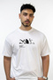 Cat Line Design Printed Oversize White T-Shirt