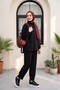Long Back Cycling Collar Top and Elastic Sleeve Pants Set - Black - 3