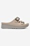 2 Buckle Women's Slippers Beige - 2