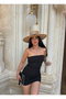 Black Strip Strapless Woven Dress - 2