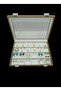 Glass Lid Leather Fabric Coffee-White Color 34 cm / 24 cm 24 Compartments Jewelry Display Stand