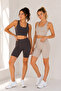 Women's 2-Piece Coffee Beige High Waist Soft Textured Gathering Premium Fabric Short Leggings - 2