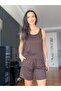 Brown Modal Elastic Waist Shorts Athlete Set