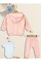 3-Piece Baby Girl Set Cotton Printed Hooded Cardigan Body Pants Set - 4