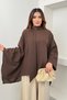 Women's Scarf Collar Asymmetrical Bat Sleeve Loose Poncho Blouse 6019 - Brown - 3