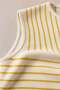Mustard Crew Neck 100% Cotton Women's Sleeveless Striped Knitwear Blouse - 2