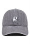 Gray Embroidered Washable Vintage Unisex Hat with Letter m - 2