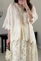 100% Cotton Stone Beige Embroidered Blouse M39734 - 2